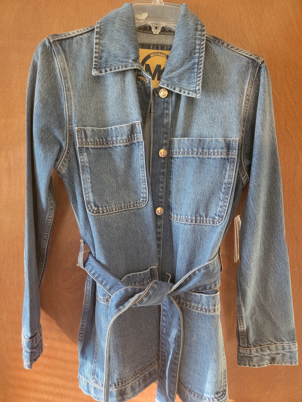 NWT Michael Kors Light Blue Denim Belted Jacket